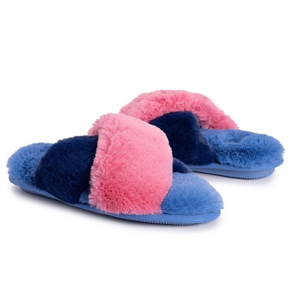 MUK Luks Slippers Raspberry Morning Glory Ultra Soft Cosy Faux Fur Memory Foam